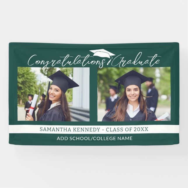 Congratulations Grad 2025 Green And White Photo Banner (Horizontal)