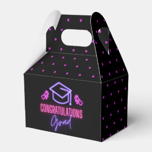 congratulations grad,black pink purple neon dots favour box