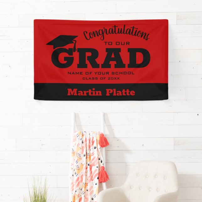 Congratulations Grad Black Scarlet Banner (Insitu)