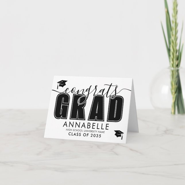 Congratulations Grad Black White Graduation Card (Front)