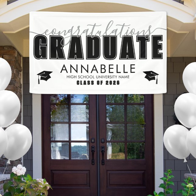 Congratulations Grad Black White Graduation Party Banner (Congratulations Grad Black White Graduation Party Banner )