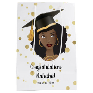Congratulations Grad! Black Woman w/Graduation Cap Medium Gift Bag