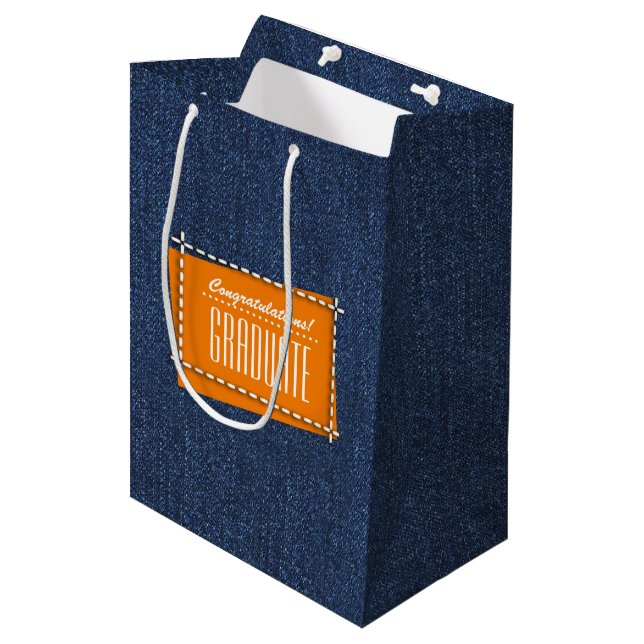 Congratulations Grad. Blue Denim Pattern   Medium Gift Bag (Front Angled)