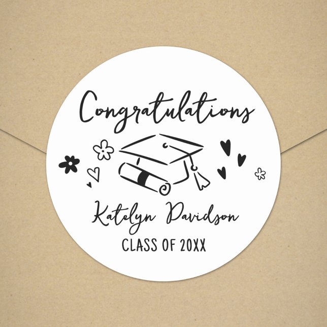 Congratulations Grad Doodle Classic Round Sticker (Creator Uploaded)