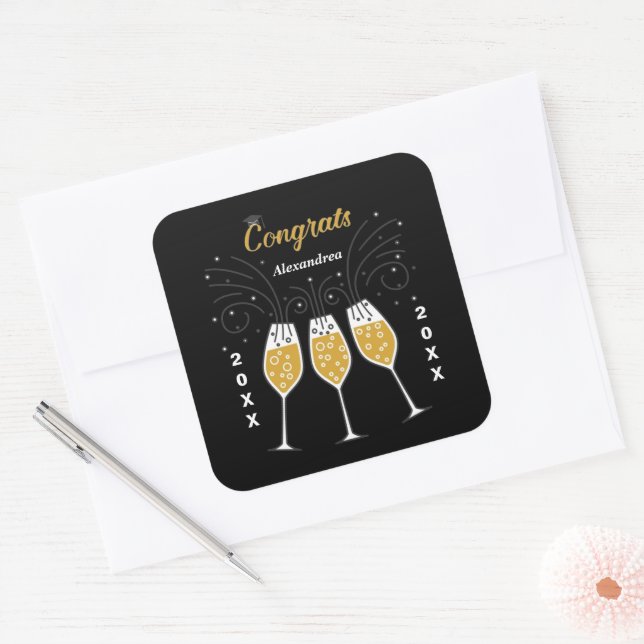Congratulations Grad Graduation Gold Custom Square Sticker (Envelope)