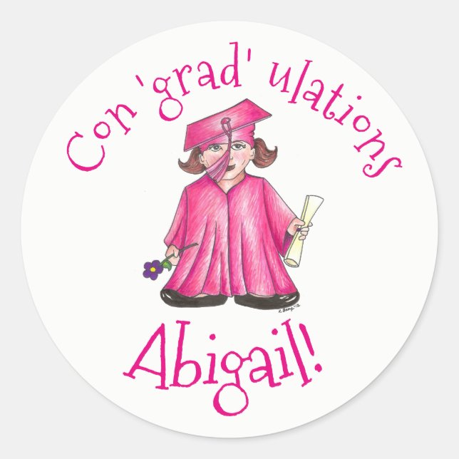Congratulations Grad Graduation Graduate Cap Gown Classic Round Sticker (Front)