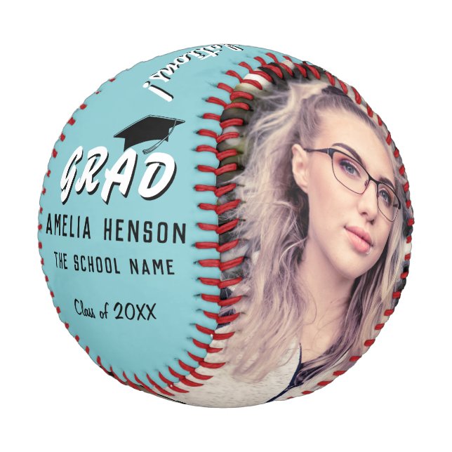 Congratulations Grad Mint Blue 2 Photo Graduation Baseball (Angled)