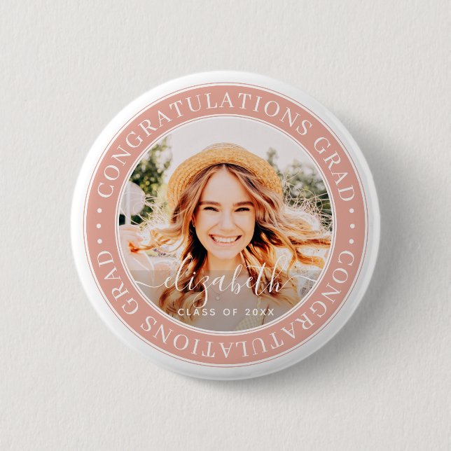 Congratulations Grad Modern Custom Photo 6 Cm Round Badge (Front)