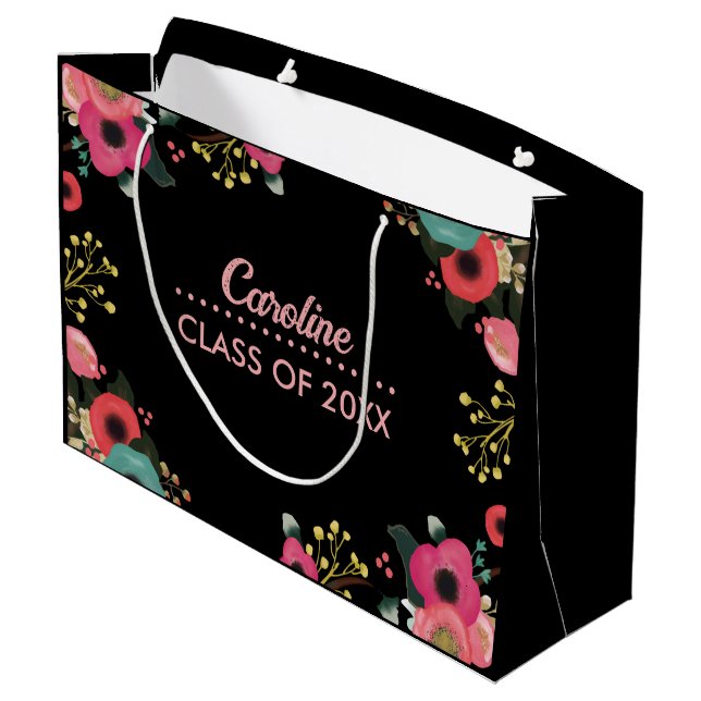 Congratulations Grad. Modern Floral Custom Large Gift Bag (Back Angled)