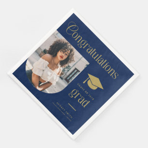 Congratulations Grad Navy Blue Gold Photo Arch Napkin