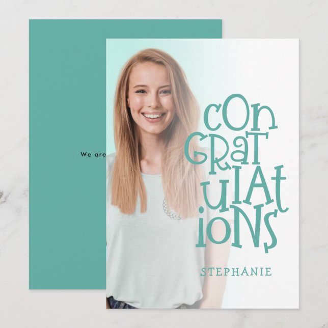Congratulations Grad Photo Teal Graduate Card (Front/Back)