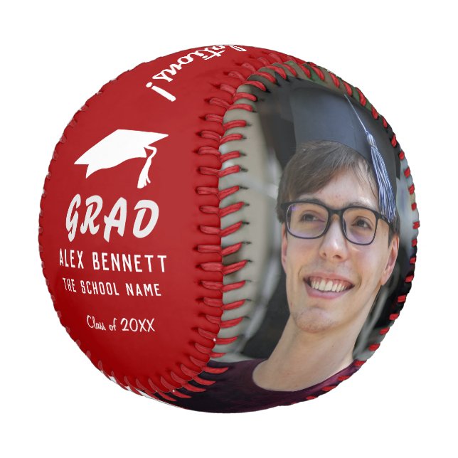 Congratulations Grad Red Graduation Cap 2 Photo Baseball (Angled)