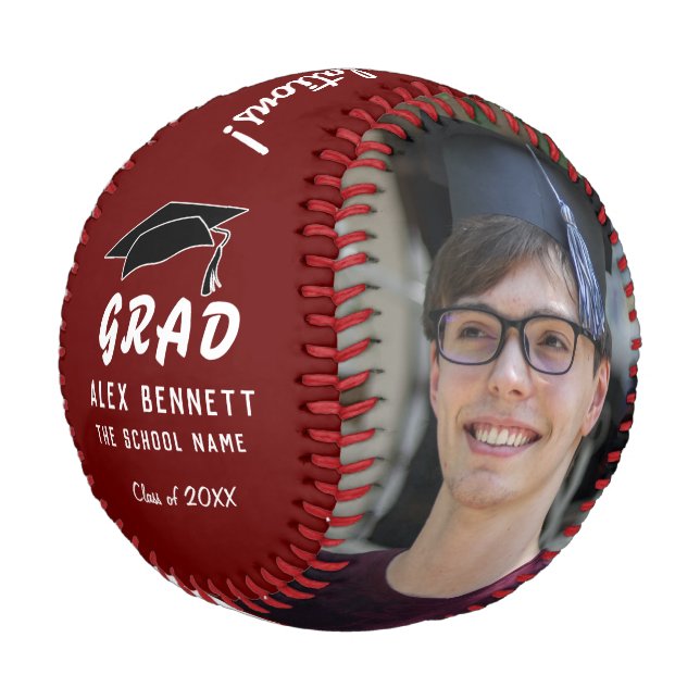 Congratulations Grad Red Graduation Cap 2 Photo Baseball (Angled)