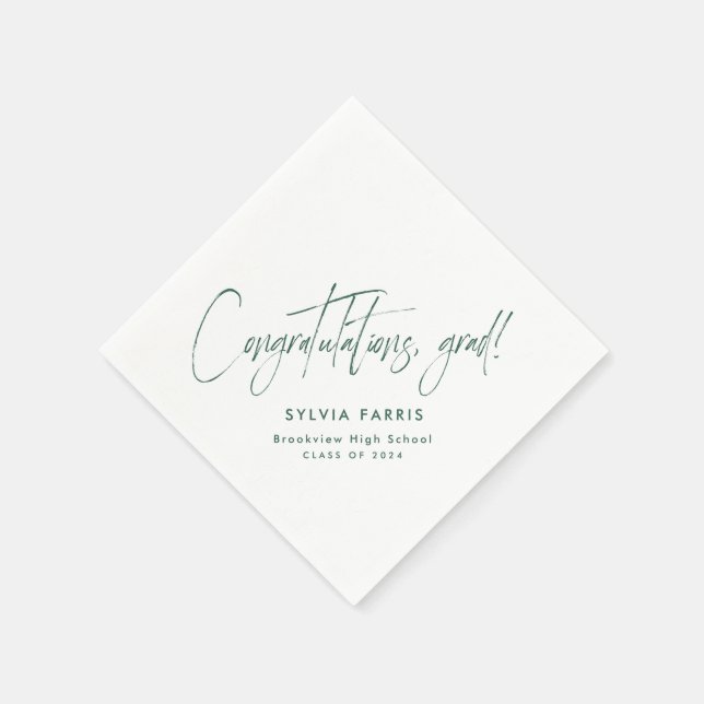 Congratulations grad simple green graduation napkin (Corner)