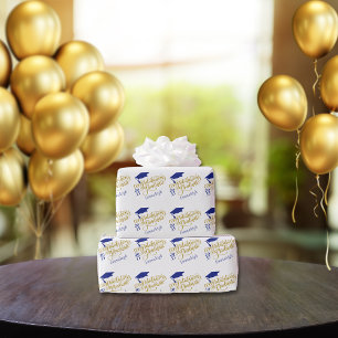 Congratulations Grad Year Monogram Blue Gold Wrapping Paper