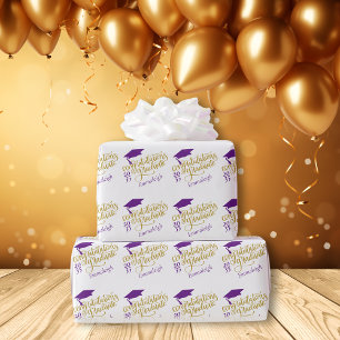 Congratulations Grad Year Monogram Purple Gold Wrapping Paper