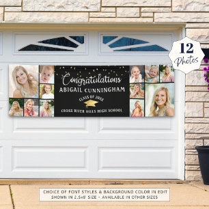 Congratulations Graduate 12 Photo Collage Black Banner