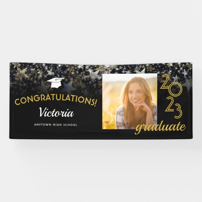 Congratulations Graduate 2022 Black and Gold Photo Banner (Horizontal)