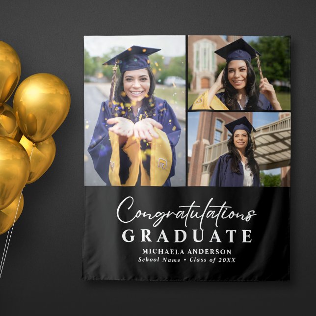 Congratulations Graduate 3-Photo Graduation Party Tapestry (Creator Uploaded)