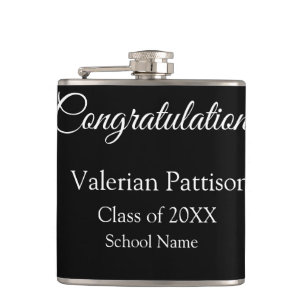 Congratulations graduate add school name simple mo hip flask