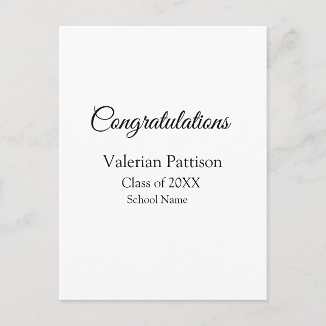 Congratulations graduate add school name simple mo postcard (Front)