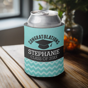 Congratulations Graduate - Aqua Black Graduation Can Cooler