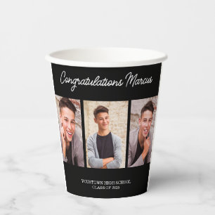 Congratulations Graduate Black 3 Photo Party Paper Cups