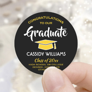 Congratulations Graduate Black and Gold Graduation Classic Round Sticker