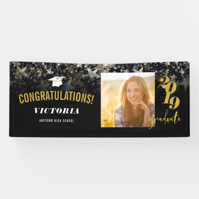 Congratulations Graduate Black and Gold | Photo Banner (Horizontal)