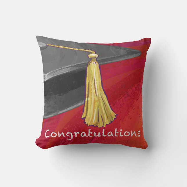 Congratulations Graduate Black and Red Cushion (Front)