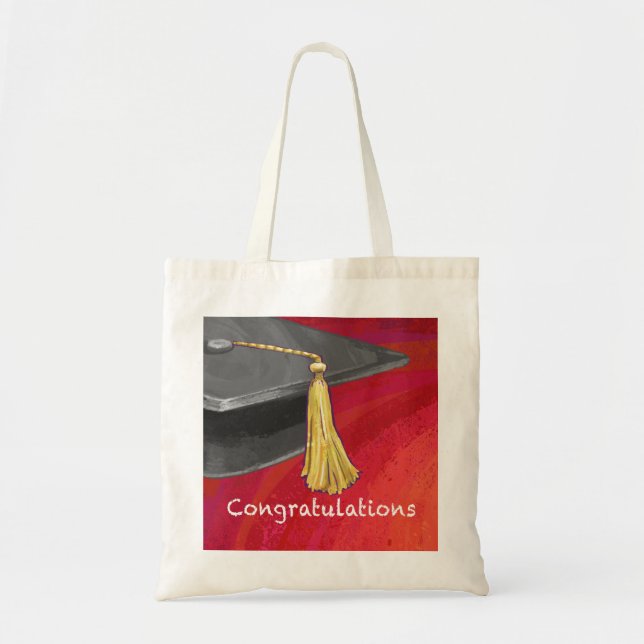 Congratulations Graduate Black and Red Tote Bag (Front)