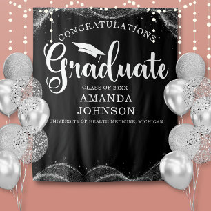 Congratulations Graduate Black and White Backdrop Tapestry