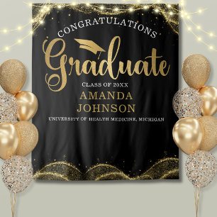 Congratulations Graduate Black Gold Graduation Tapestry