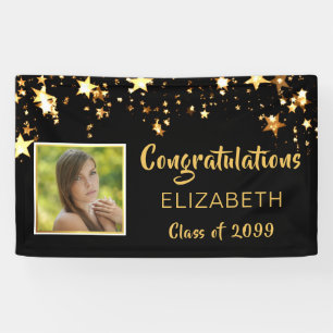 Congratulations Graduate Black & Gold Stars Photo Banner