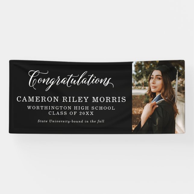 Congratulations graduate black white graduation banner (Horizontal)