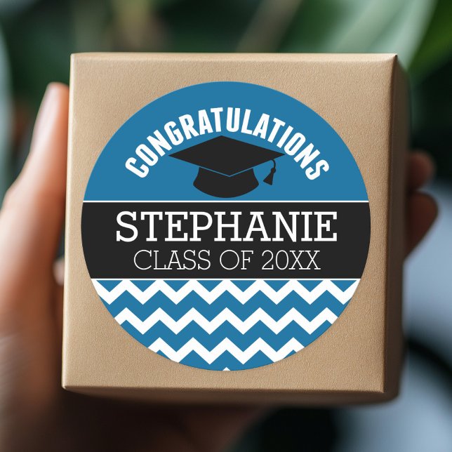 Congratulations Graduate - Blue Black Graduation Classic Round Sticker (Graduation Party Sticker)