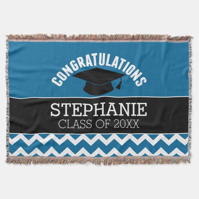 Congratulations Graduate - Blue Black Graduation Throw Blanket (Front)