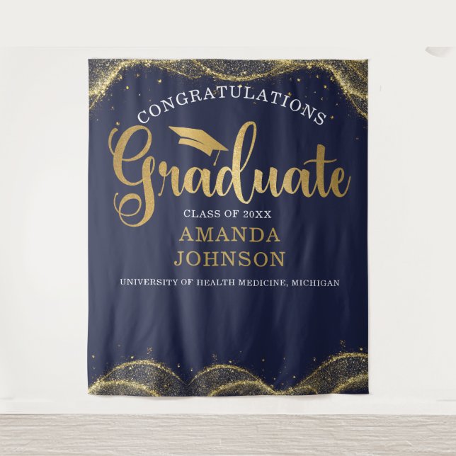 Congratulations Graduate Blue Gold Graduation Tapestry (Front)