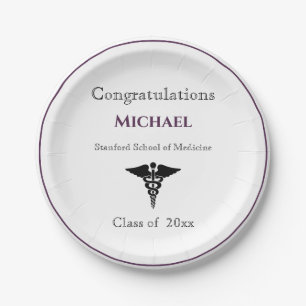Congratulations Graduate Caduceus Burgundy White Paper Plate