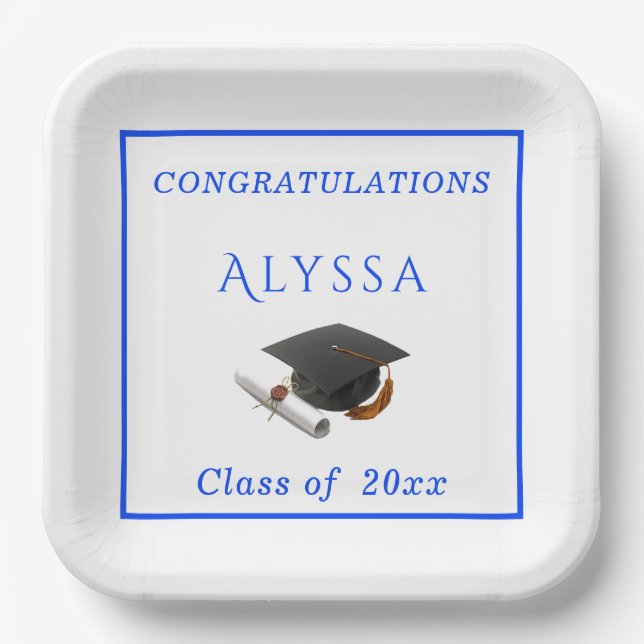 Congratulations Graduate Cap & Diploma  Paper Plate (Front)