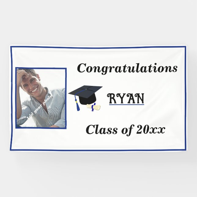 Congratulations Graduate Cap Diploma Photo Banner (Horizontal)