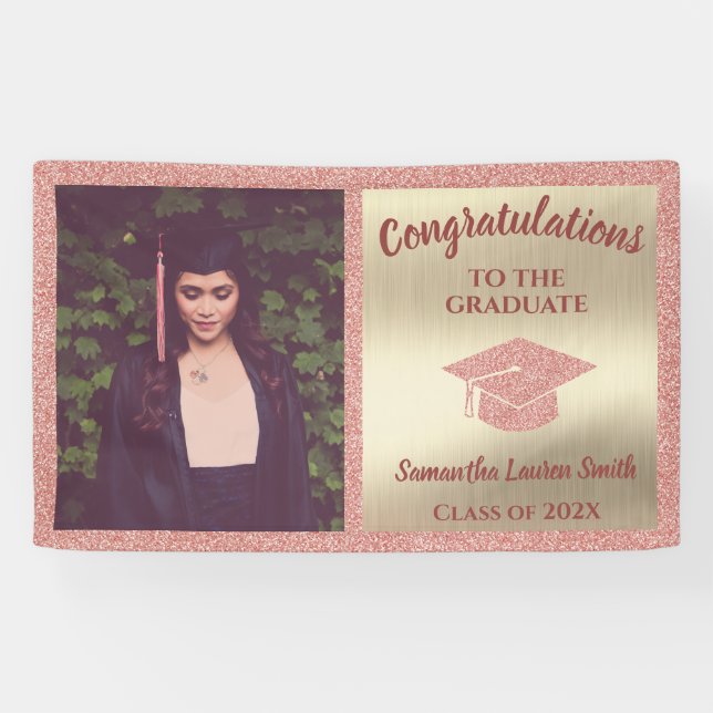 Congratulations Graduate Class of 2022 Pink Gold Banner (Horizontal)
