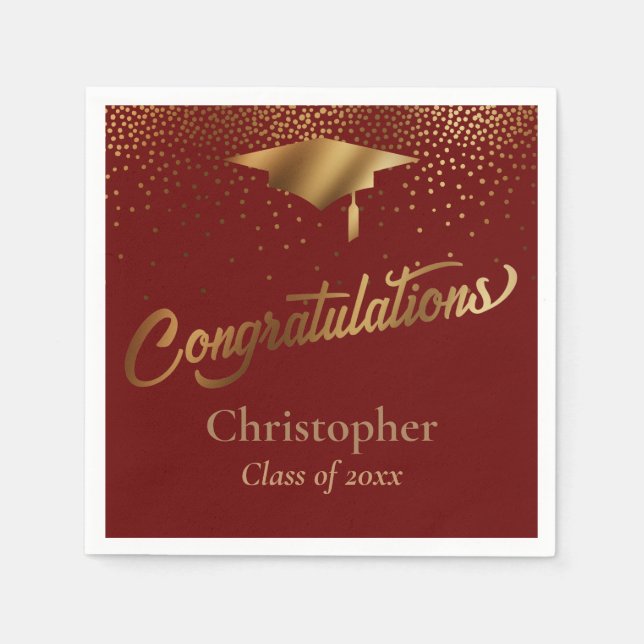 Congratulations Graduate, Class of Gold Burgundy Napkin (Front)