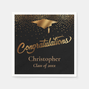 Congratulations Graduate, Class of Gold on Black Napkin