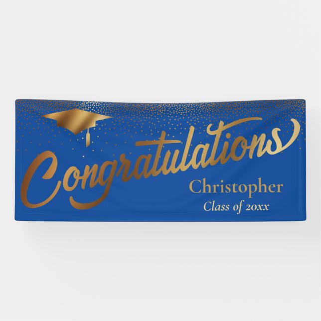 Congratulations Graduate, Class of Gold on Blue Banner (Horizontal)