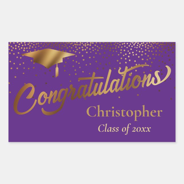 Congratulations Graduate Class of Gold on Purple Rectangular Sticker (Front)