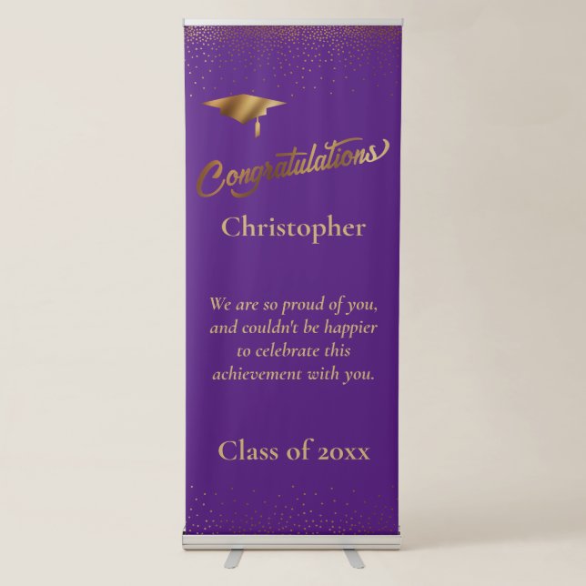 Congratulations Graduate, Class of Gold on Purple Retractable Banner (Front)