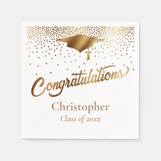 Congratulations Graduate, Class of Gold on White Napkin (Front)