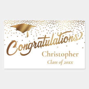Congratulations Graduate Class of Gold on White Rectangular Sticker