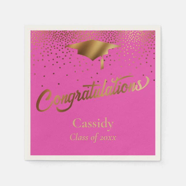 Congratulations Graduate, Class of Gold & Pink Napkin (Front)